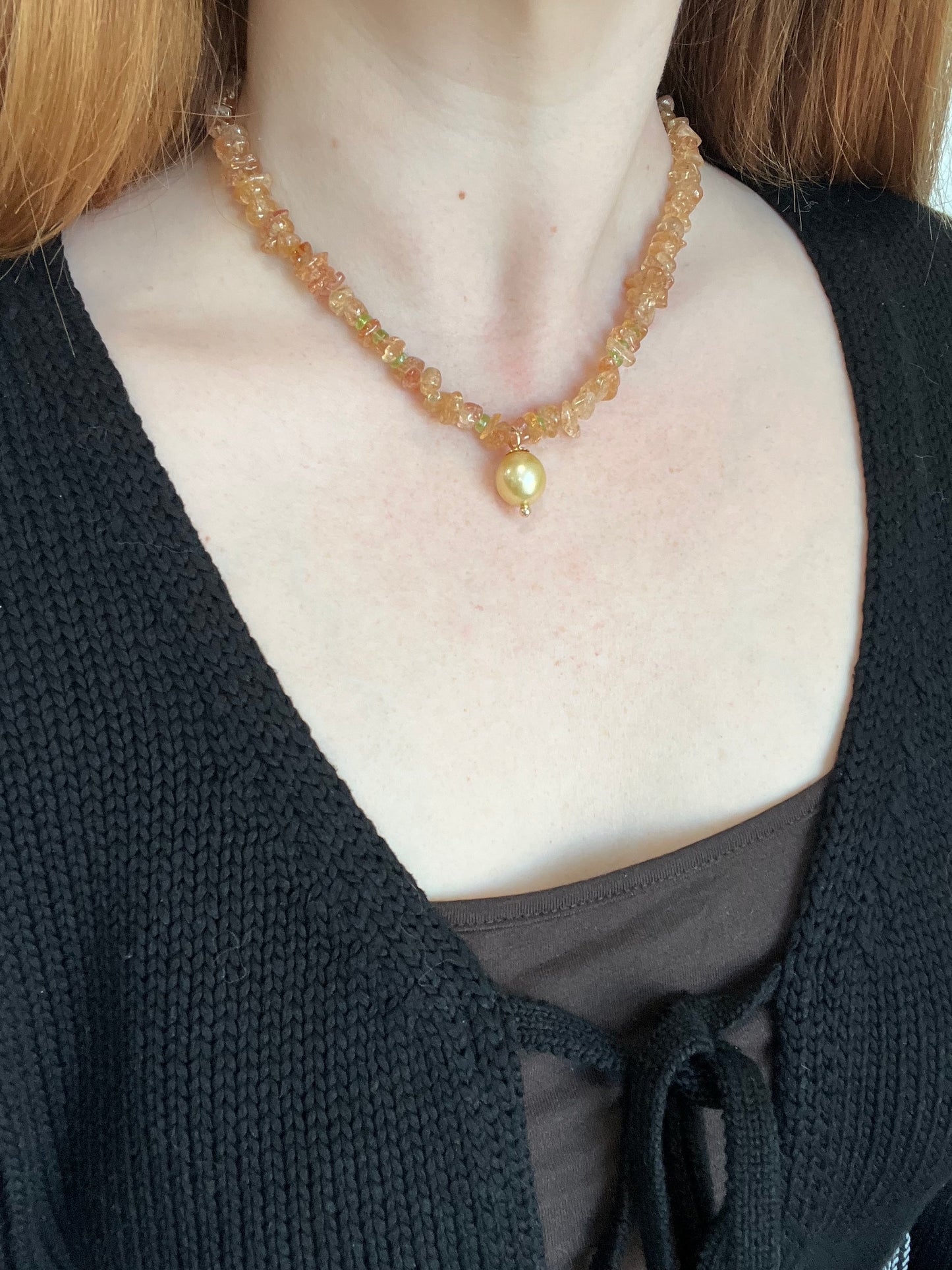 Imperial Topaz, Peridot, and Pearl Necklace
