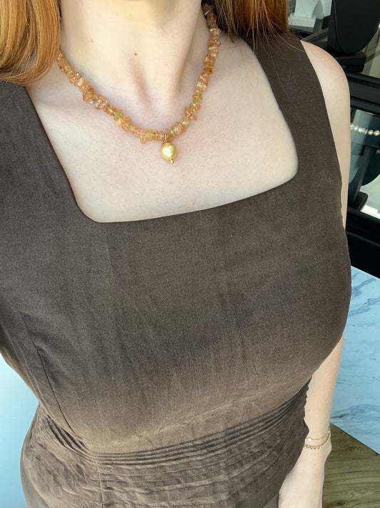 Imperial Topaz, Peridot, and Pearl Necklace