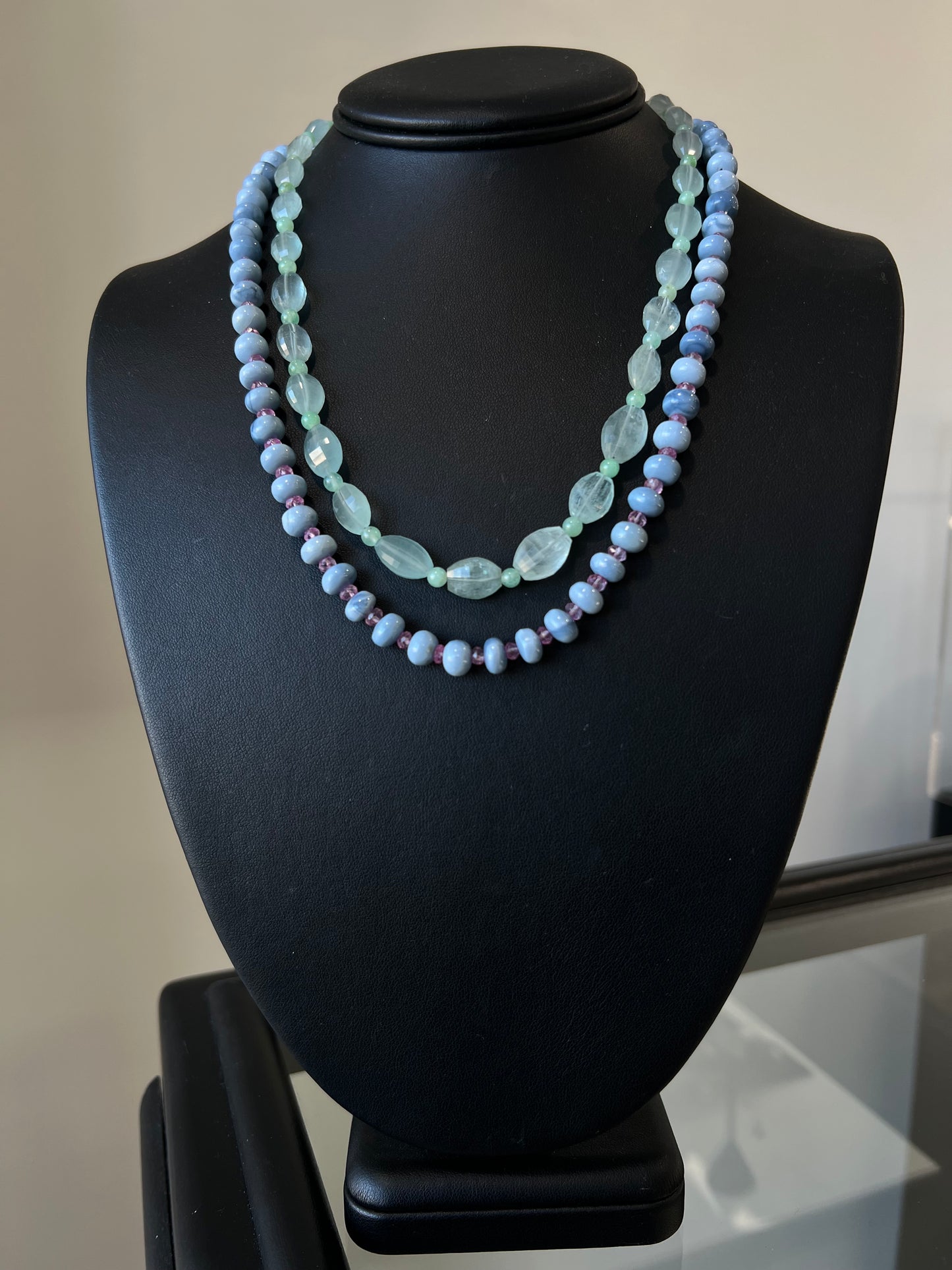 Blue Opal and Pink Sapphire Necklace