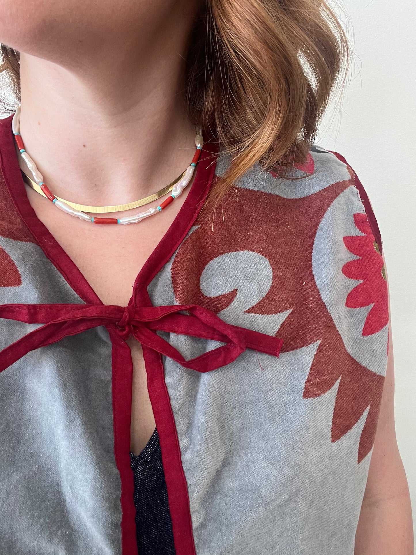 Pearl, Coral and Turquoise Necklace