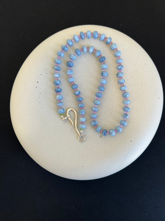Blue Opal and Pink Sapphire Necklace