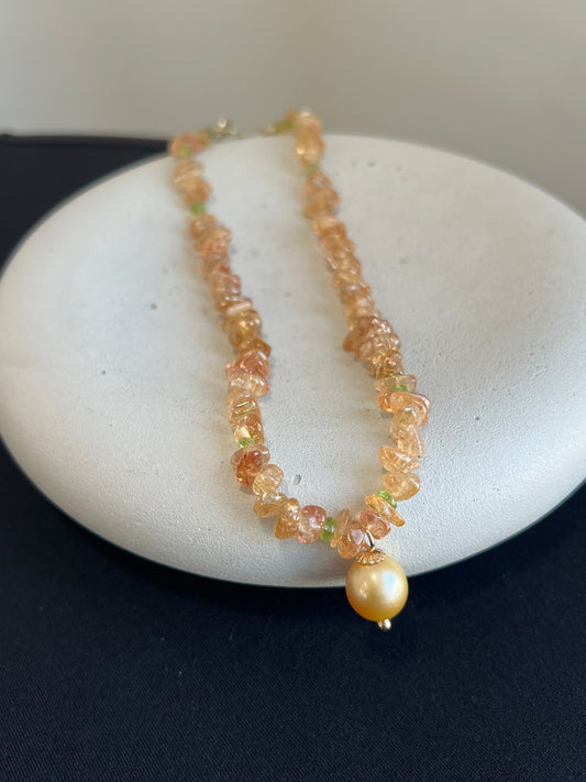 Imperial Topaz, Peridot, and Pearl Necklace