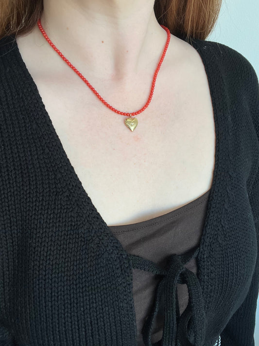 Heart Locket on Vintage Coral Necklace