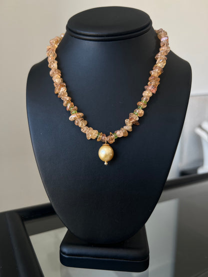 Imperial Topaz, Peridot, and Pearl Necklace