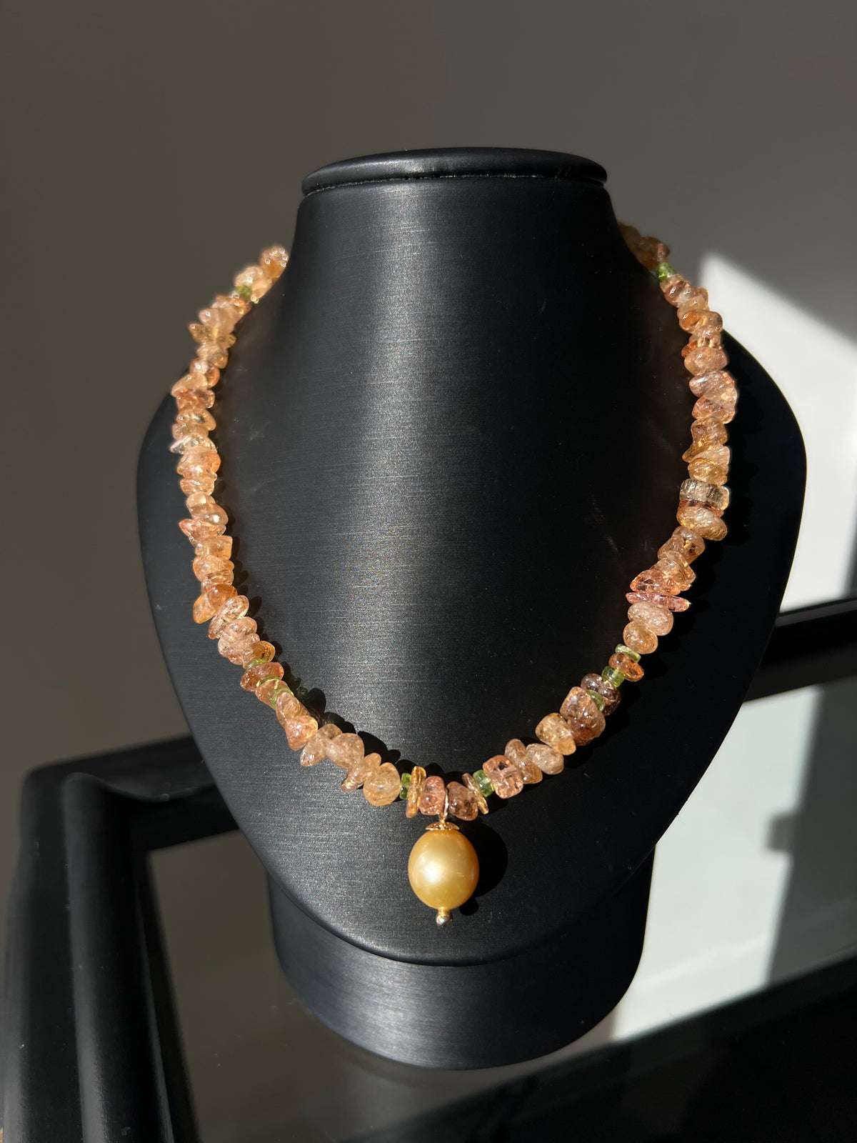 Imperial Topaz, Peridot, and Pearl Necklace