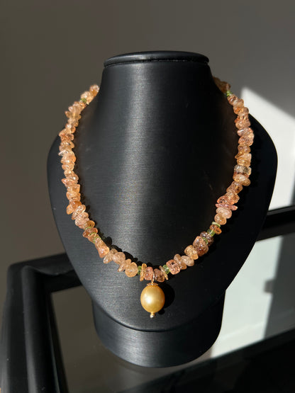 Imperial Topaz, Peridot, and Pearl Necklace
