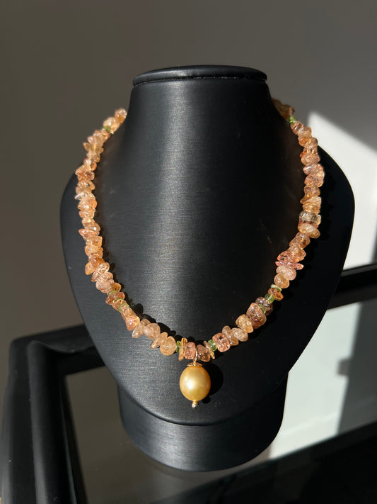 Imperial Topaz, Peridot, and Pearl Necklace