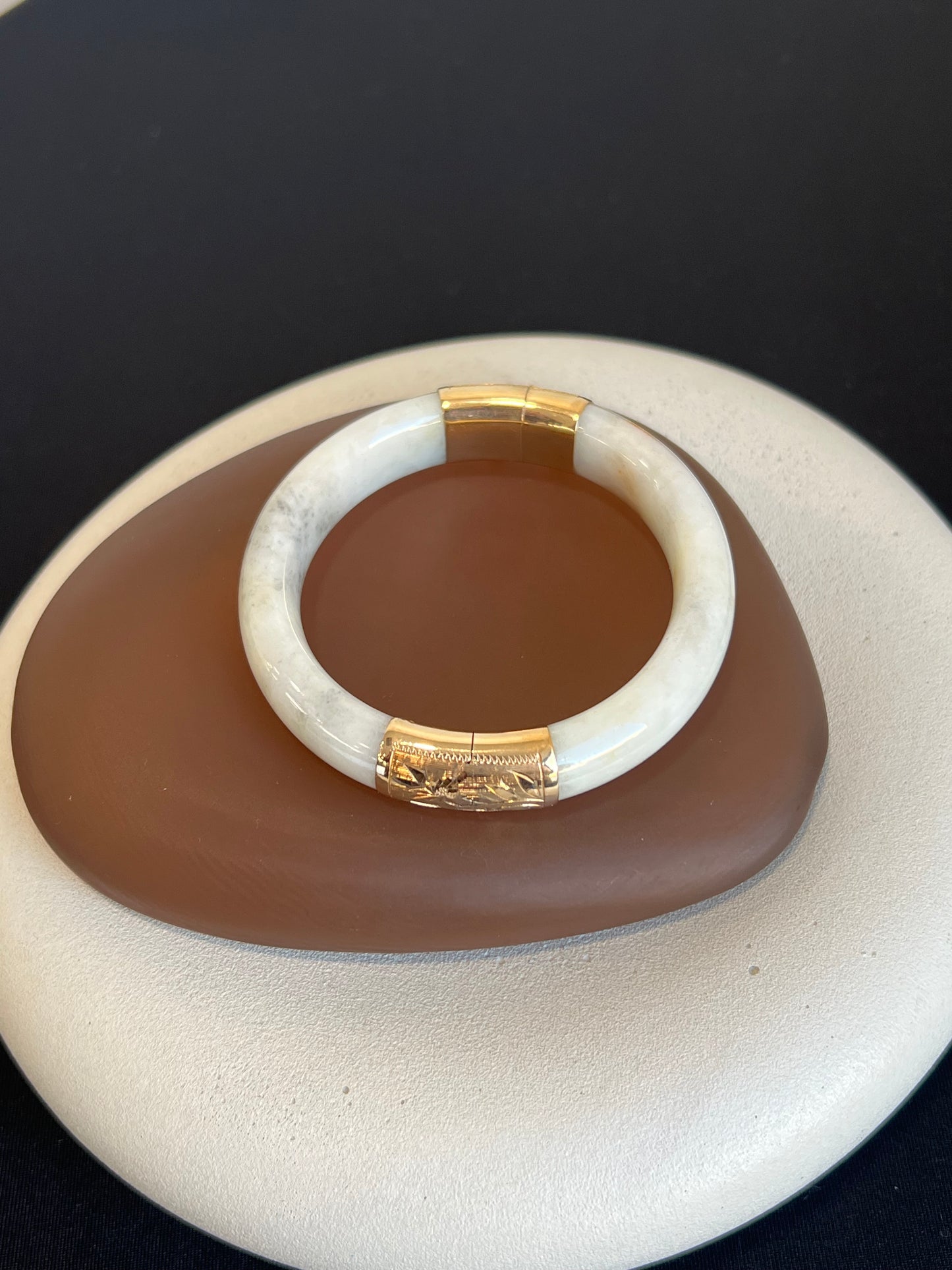 Jade and Gold Hinged Bangle
