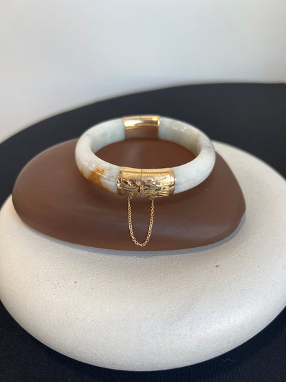 Jade and Gold Hinged Bangle