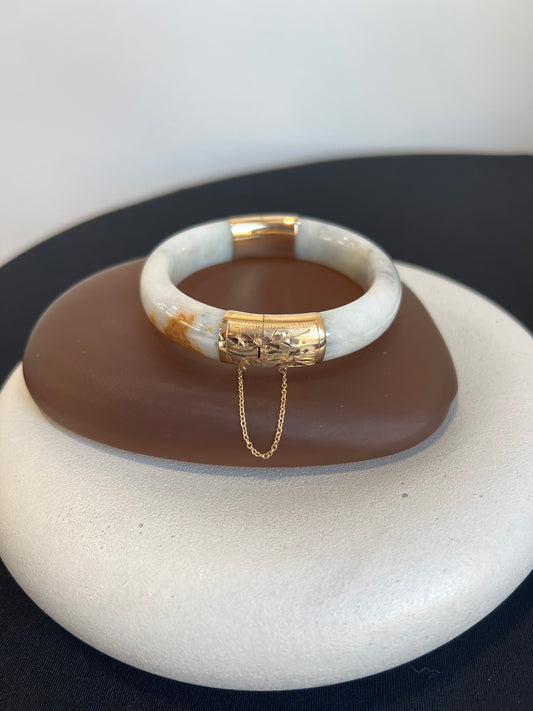 Jade and Gold Hinged Bangle