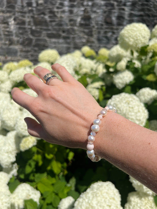 Coral, Pearl, and Moonstone Bracelet