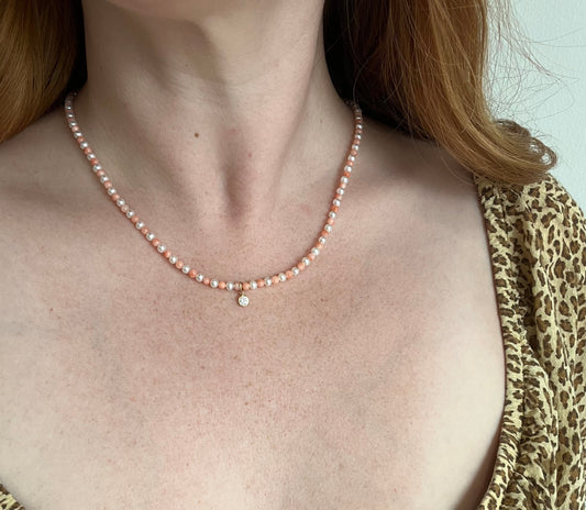 Pearl and Vintage Coral with Diamond Drop