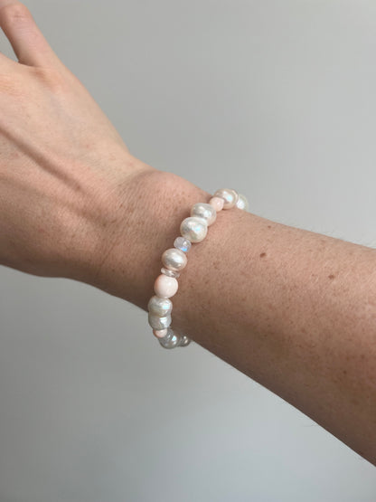 Coral, Pearl, and Moonstone Bracelet