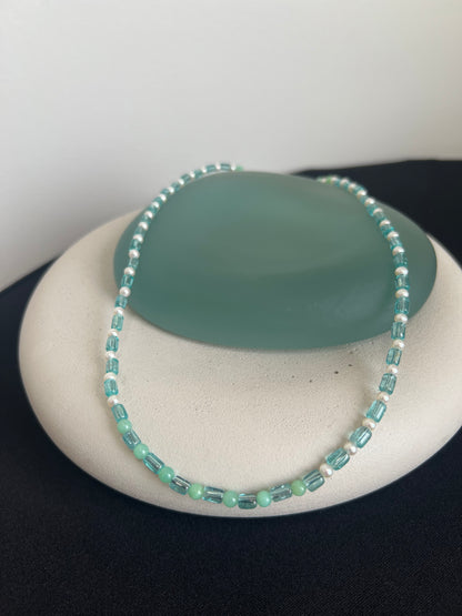 Apatite, Pearl, and Chrysoprase Necklace