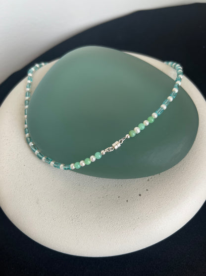 Apatite, Pearl, and Chrysoprase Necklace