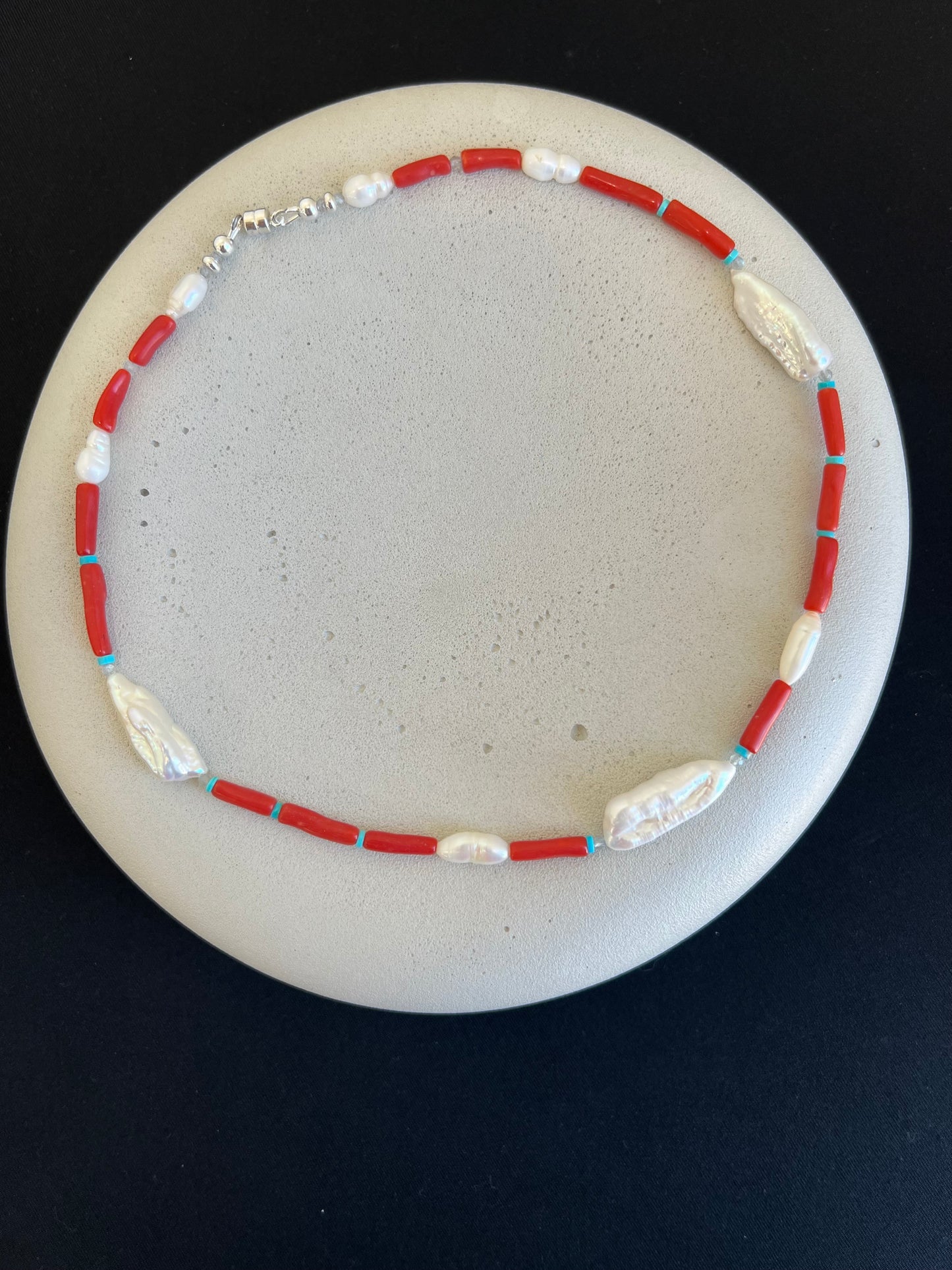 Pearl, Coral and Turquoise Necklace