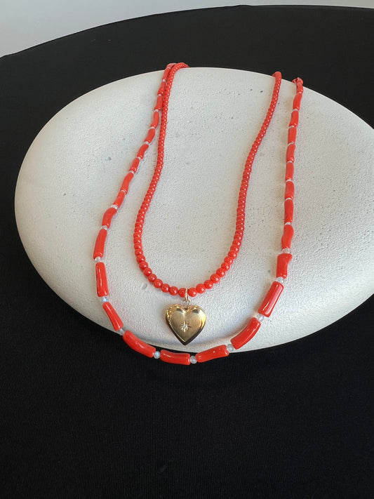 Vintage Coral and Labradorite Necklace