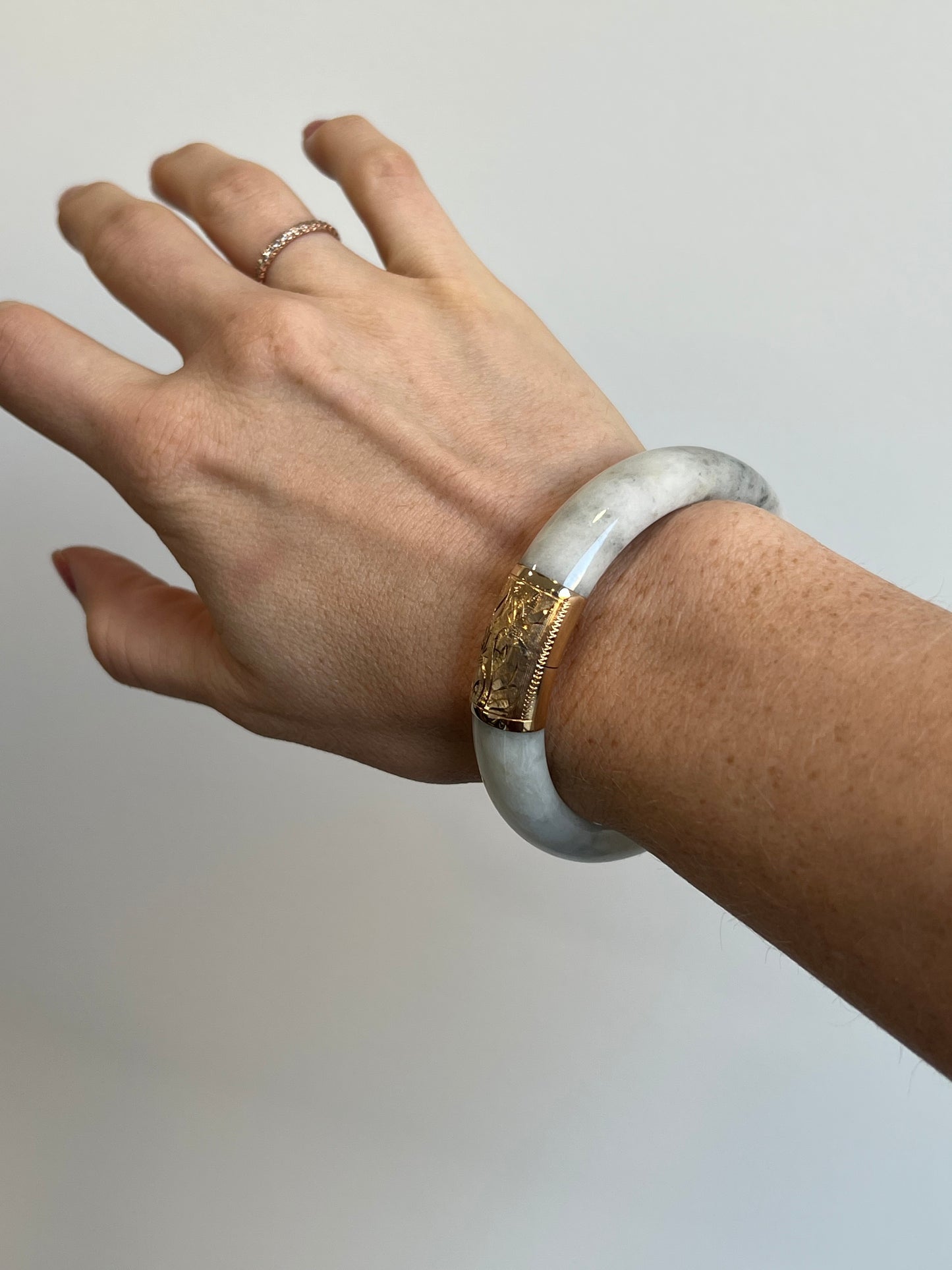 Jade and Gold Hinged Bangle