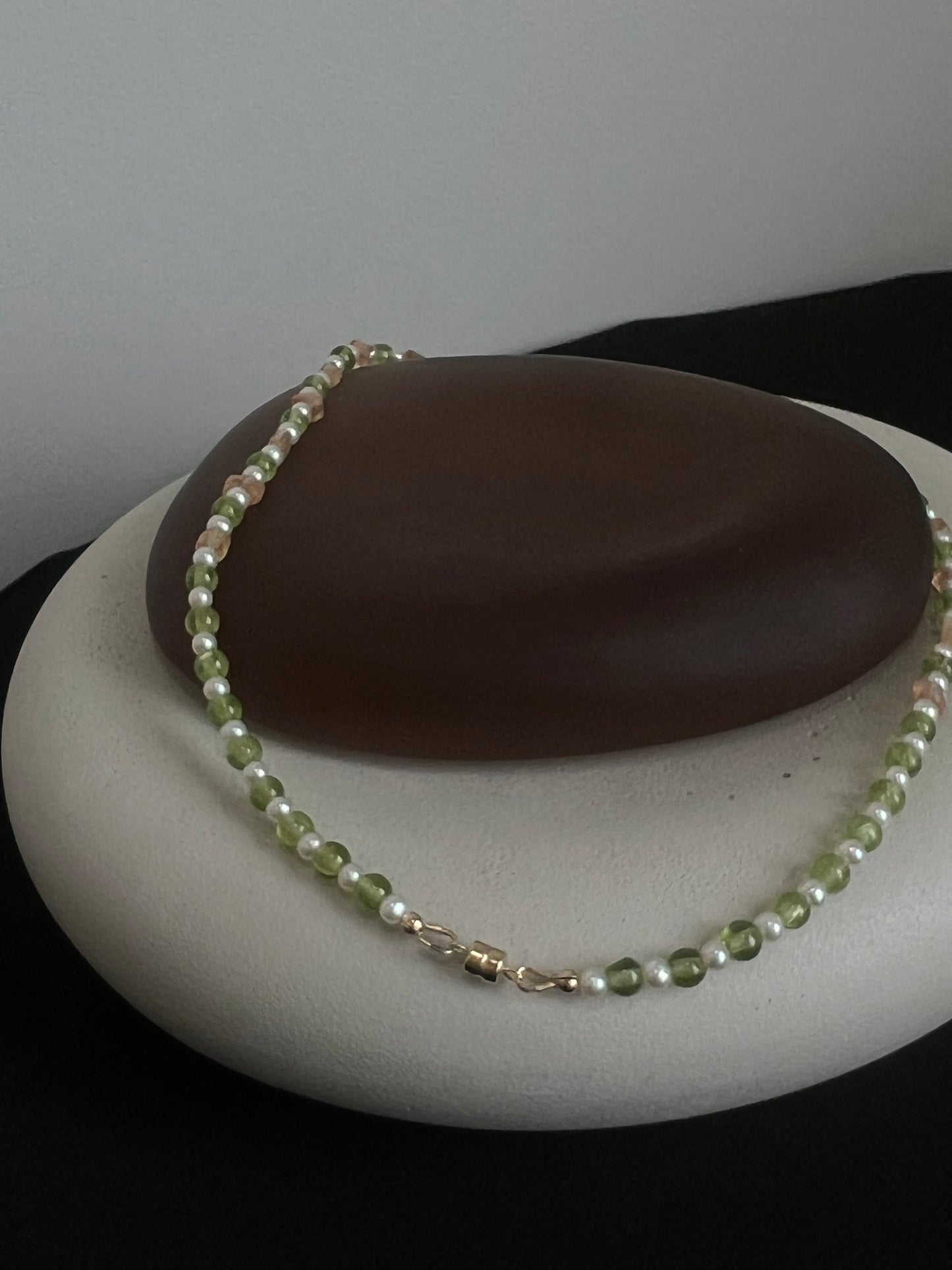Imperial Topaz, Peridot, and Pearl Necklace
