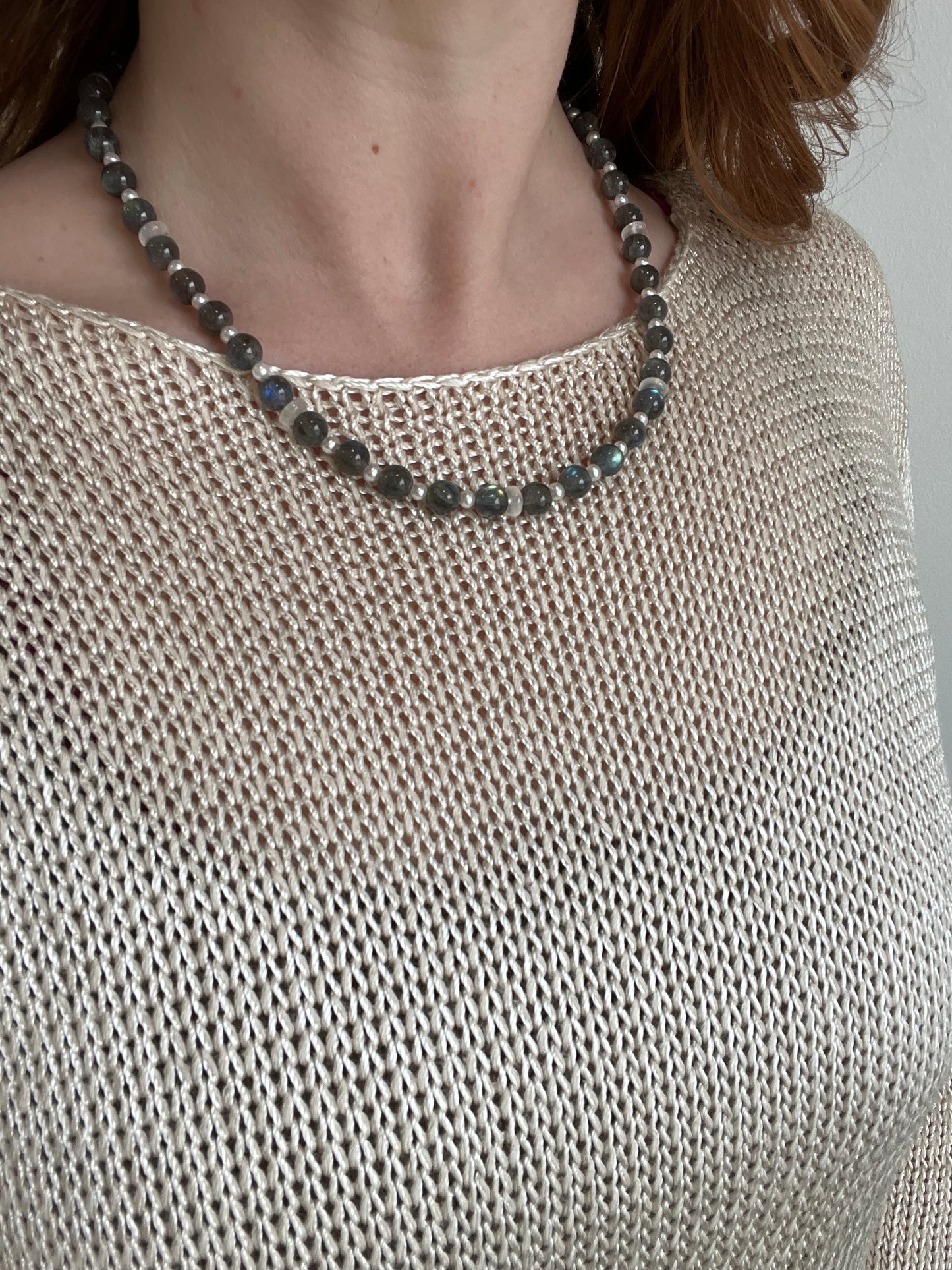 Labradorite, Pearls, and Moonstone Necklace