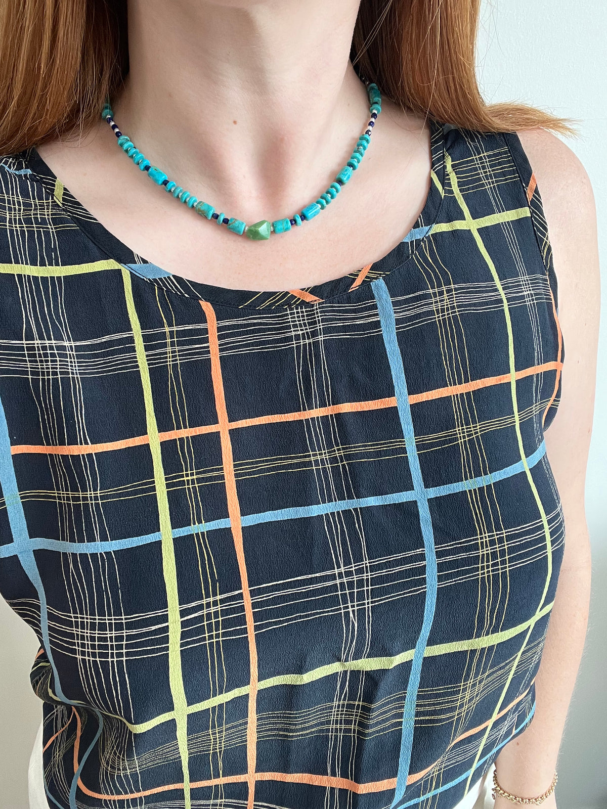 Turquoise, Lapis, Seed Pearl, and Emerald Necklace