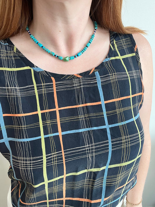 Turquoise, Lapis, Seed Pearl, and Emerald Necklace