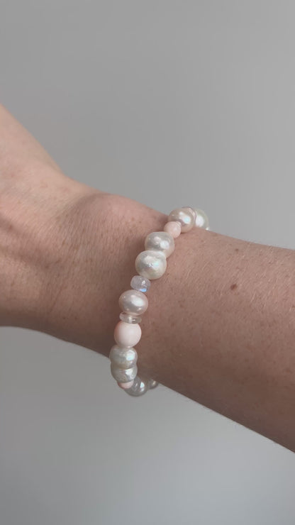 Coral, Pearl, and Moonstone Bracelet