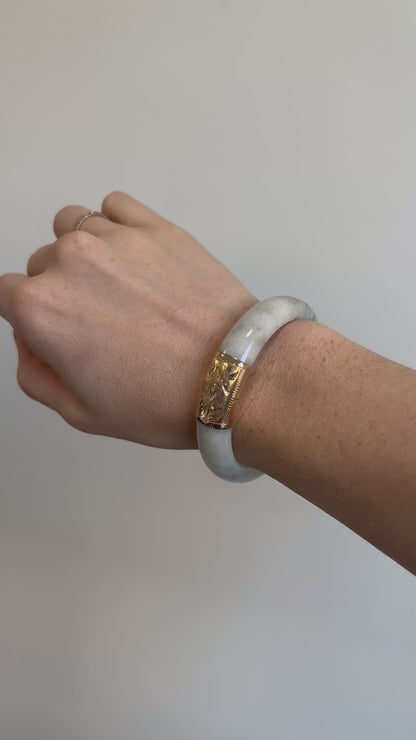 Jade and Gold Hinged Bangle