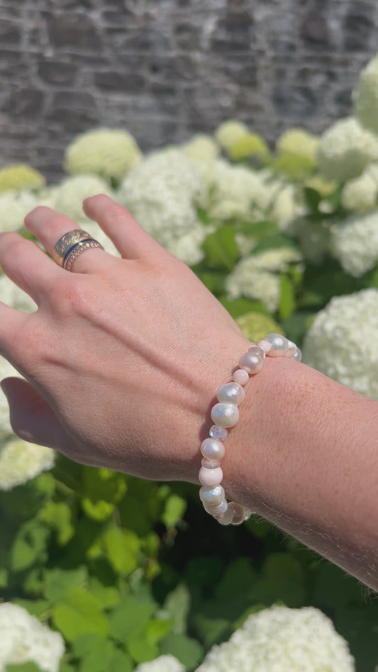Coral, Pearl, and Moonstone Bracelet