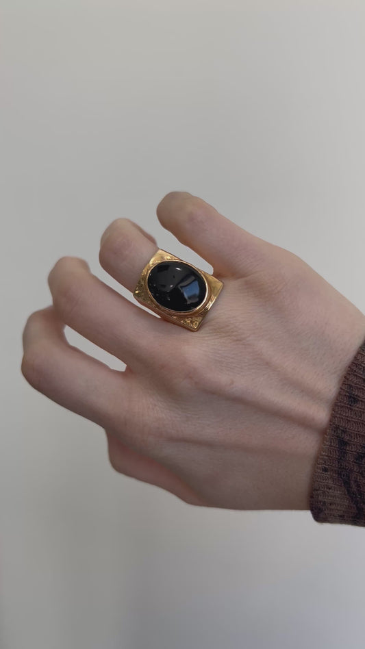Black Onyx Shield Ring