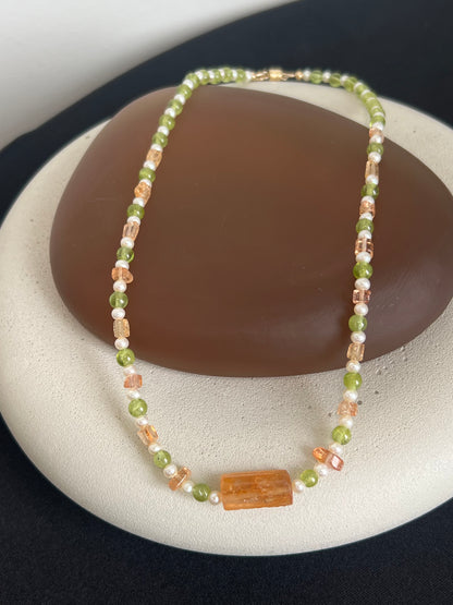 Imperial Topaz, Peridot, and Pearl Necklace