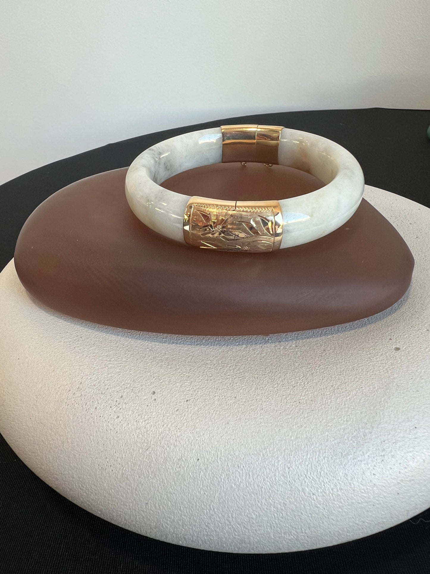 Jade and Gold Hinged Bangle