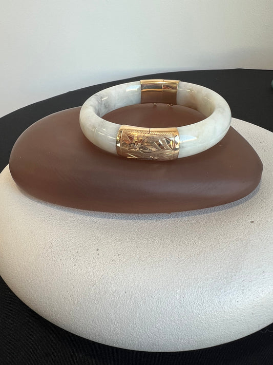 Jade and Gold Hinged Bangle